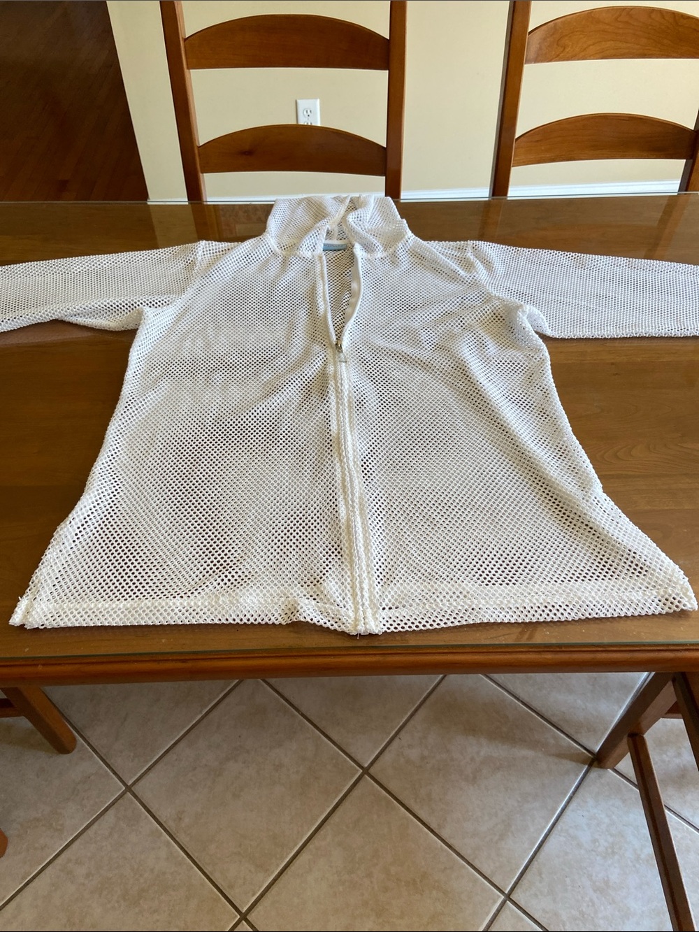 Women’s White Mesh Zip-Up Swim Cover-Up Jacket